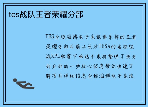 tes战队王者荣耀分部